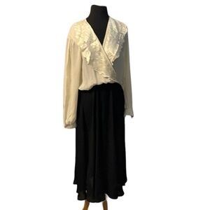 Vintage Andrea Gayle Collections‎ embroidered Long Sleeve Black & Cream, Size 14